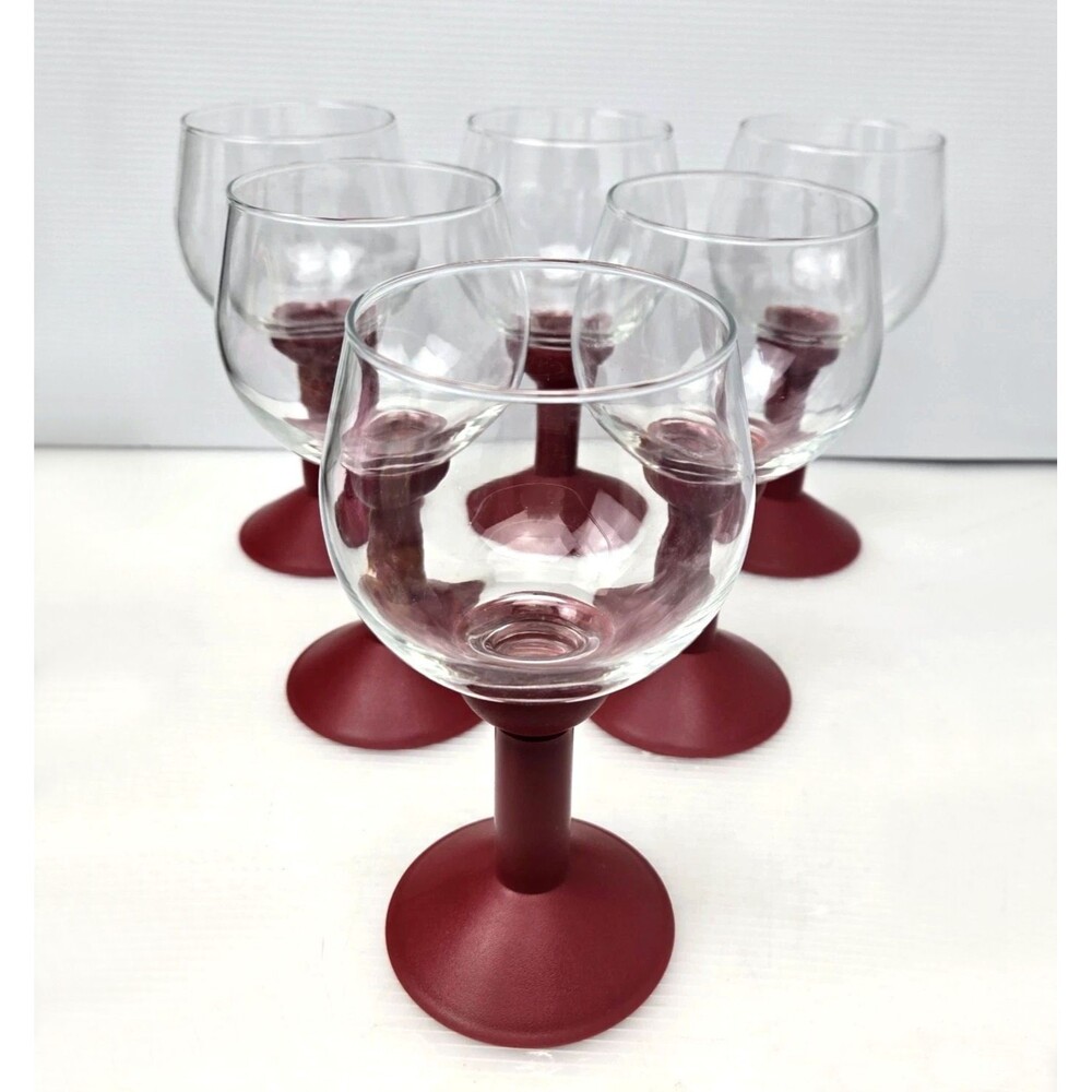 1980s Bodum Oktett Wine Glasses Set of 6 Red Postmodern Memphis Style Vintage